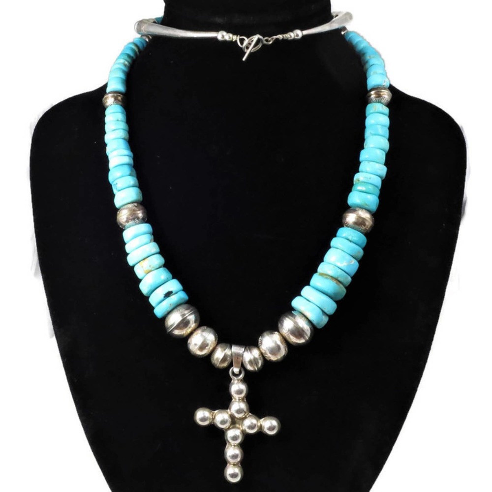 TAXCO Turquoise Heishe Sterling Necklace Catholiccore